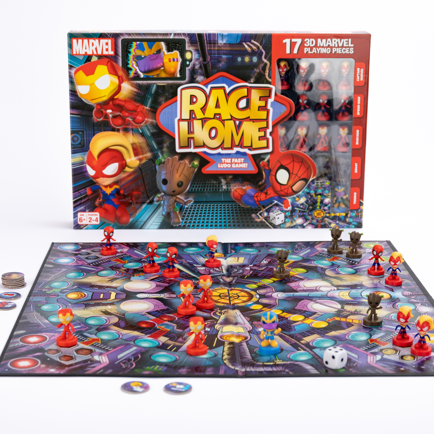 MARVEL Ki nevet a végén? társasjáték, 17 db műanyag figurával